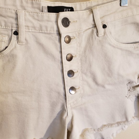 Kut from the Kloth Jane High Rise Distressed White Denim Short size 10 - Picture 3 of 11